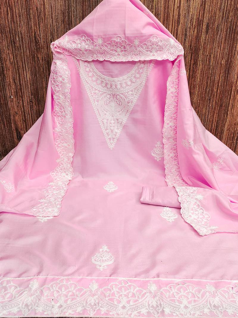 Leeza store embroidery work unstitched salwar suit dress material with chanderi work dupatta