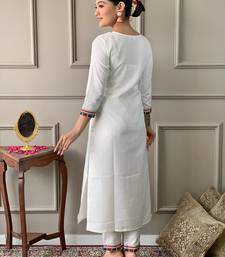 White Embroidered Viscose Fabric Straight Kurta, Pant and Dupatta Set