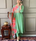 Firoji Embroidered Viscose Fabric Straight Kurta, Pant and Dupatta Set