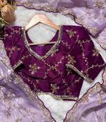 Lavender soft zimmi choo fabric sarees with beautiful embroidery work with stiched blouse