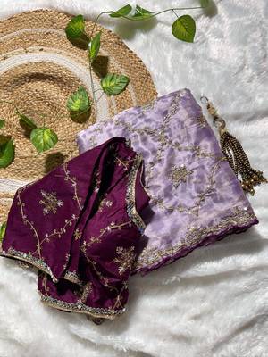 Lavender soft zimmi choo fabric sarees with beautiful embroidery work with stiched blouse 3