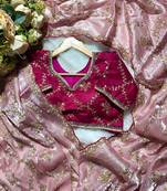Peach pure soft zimmi choo fabric sarees with beautiful embroidery work with un-stiched blouse