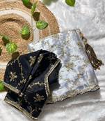 Grey pure soft zimmi choo fabric sarees with beautiful embroidery work with stiched blouse