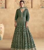 Green embroidered georgette free size stitched anarkali suit