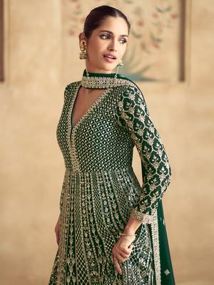 Green embroidered georgette free size stitched anarkali suit 2