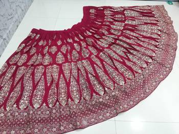 Cherry Red Zari And Sequins Embroidered Faux Georgette Designer Lehenga Choli 6