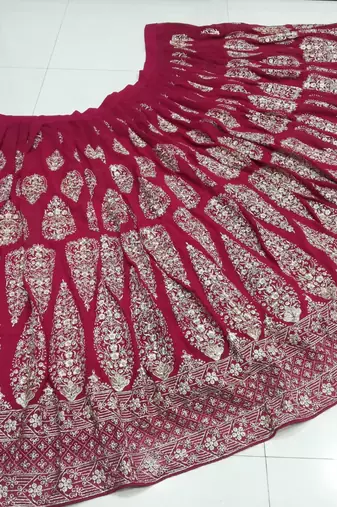 Cherry Red Zari And Sequins Embroidered Faux Georgette Designer Lehenga Choli