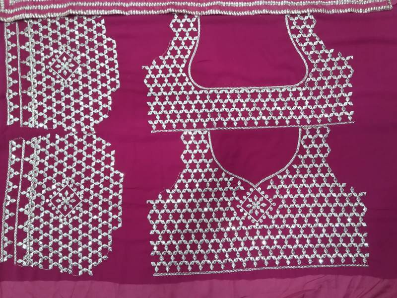 Cherry Red Zari And Sequins Embroidered Faux Georgette Designer Lehenga Choli