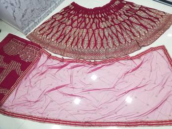 Cherry Red Zari And Sequins Embroidered Faux Georgette Designer Lehenga Choli 9
