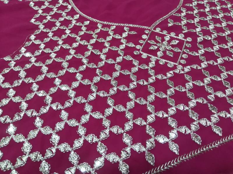 Cherry Red Zari And Sequins Embroidered Faux Georgette Designer Lehenga Choli