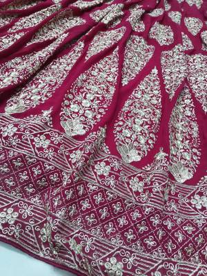Cherry Red Zari And Sequins Embroidered Faux Georgette Designer Lehenga Choli 11