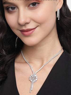 White Color American Diamond Crystal Stone Work Long Jewelry Set For Women 1