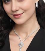 White Color American Diamond Crystal Stone Work Long Jewelry Set For Women