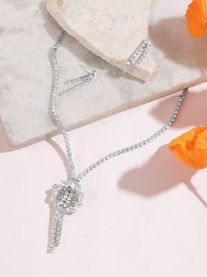 White Color American Diamond Crystal Stone Work Long Jewelry Set For Women 2