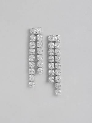 White Color American Diamond Crystal Stone Work Long Jewelry Set For Women 3
