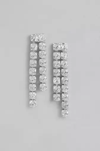 White Color American Diamond Crystal Stone Work Long Jewelry Set For Women