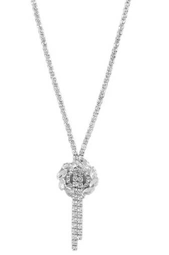 White Color American Diamond Crystal Stone Work Long Jewelry Set For Women