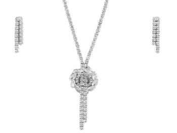 White Color American Diamond Crystal Stone Work Long Jewelry Set For Women 5
