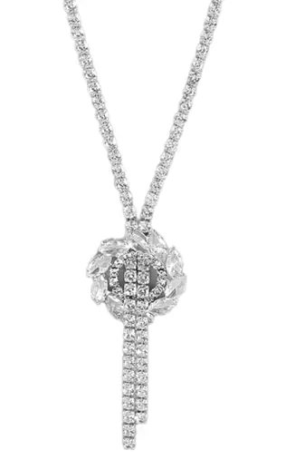 White Color American Diamond Crystal Stone Work Long Jewelry Set For Women