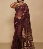 Women'S Cotton Silk Dhakai Softs Flower Tree Jamdani Sarees (Chocolate)