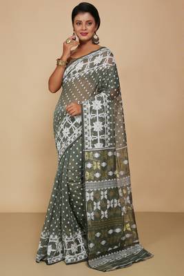 Women'S Cotton Silk Dhakai Softs Vojadi Dhakai Jamdani Sarees (Deep Pesta) 1