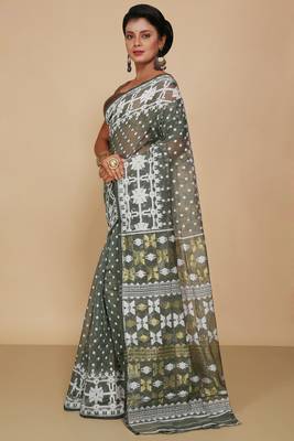 Women'S Cotton Silk Dhakai Softs Vojadi Dhakai Jamdani Sarees (Deep Pesta) 2