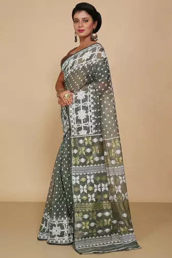 Women'S Cotton Silk Dhakai Softs Vojadi Dhakai Jamdani Sarees (Deep Pesta)