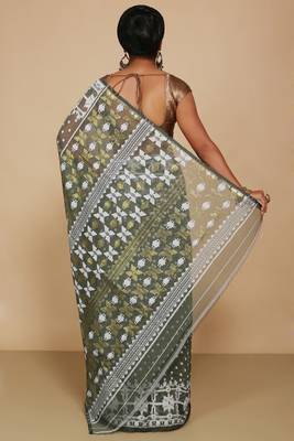 Women'S Cotton Silk Dhakai Softs Vojadi Dhakai Jamdani Sarees (Deep Pesta) 3
