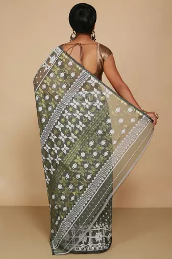 Women'S Cotton Silk Dhakai Softs Vojadi Dhakai Jamdani Sarees (Deep Pesta)