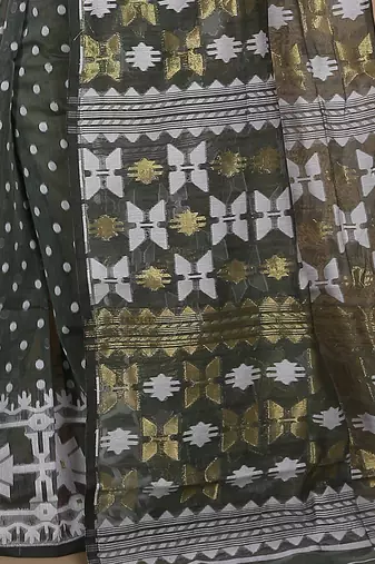 Women'S Cotton Silk Dhakai Softs Vojadi Dhakai Jamdani Sarees (Deep Pesta)