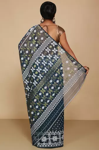 Women'S Cotton Silk Dhakai Softs Vojadi Dhakai Jamdani Sarees (Deep Grey)