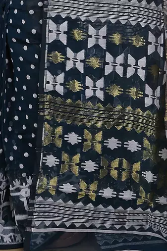 Women'S Cotton Silk Dhakai Softs Vojadi Dhakai Jamdani Sarees (Deep Grey)