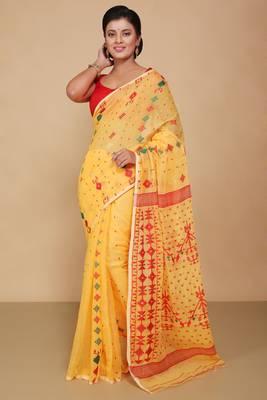 Mina work dhakai jamdani saree (Yellow) 1