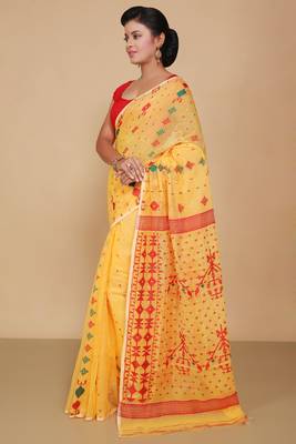 Mina work dhakai jamdani saree (Yellow) 2