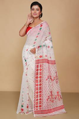 Mina work dhakai jamdani saree (White) 1