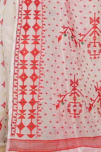 Mina work dhakai jamdani saree (White)