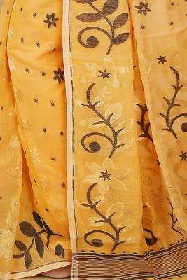 Women's Cotton Silk Flower Dhakai Allover Soft Jamdani Sarees (Yellow Black) 4