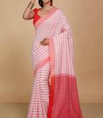 All over fish motive cotton saree (White Red)