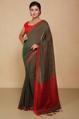 All over fish motive cotton saree (Green Red) 1