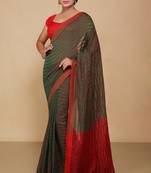 All over fish motive cotton saree (Green Red)