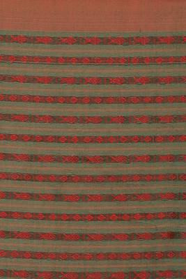 All over fish motive cotton saree (Green Red) 5