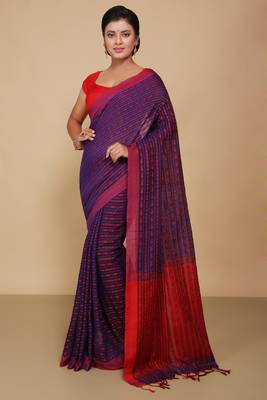 All over fish motive cotton saree (Blue) 1