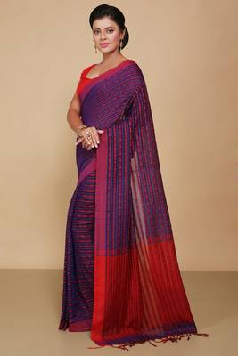 All over fish motive cotton saree (Blue) 2