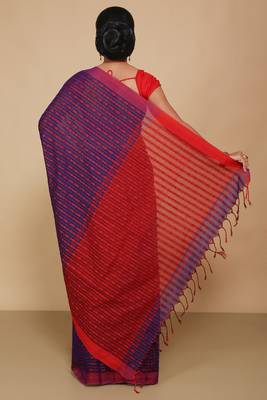 All over fish motive cotton saree (Blue) 3
