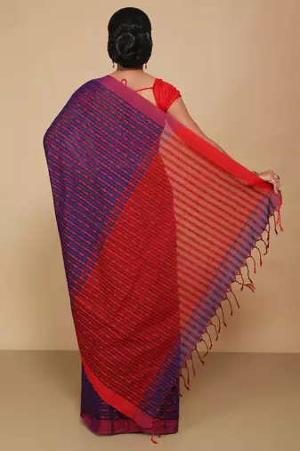 All over fish motive cotton saree (Blue)