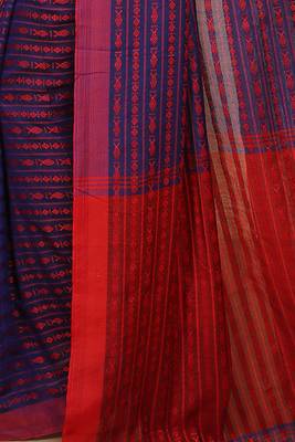 All over fish motive cotton saree (Blue) 4