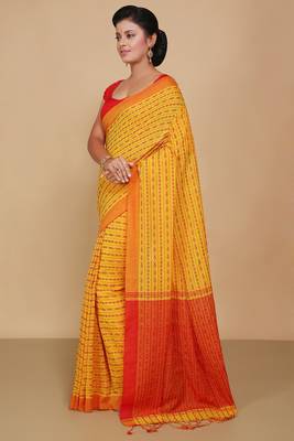 All over fish motive cotton saree (Yellow Red) 2