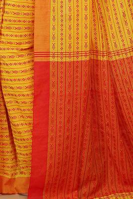 All over fish motive cotton saree (Yellow Red) 4