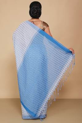 All over fish motive cotton saree (White Sky) 3