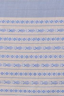 All over fish motive cotton saree (White Sky) 5